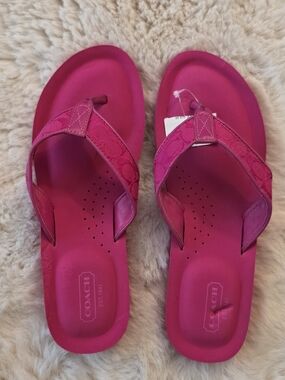 Coach Hot Pink Logo Toe-Post Sandal